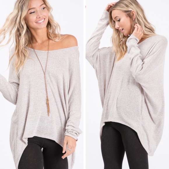 Scoop neck lightweight SWEATER beige - Picture 2 of 8